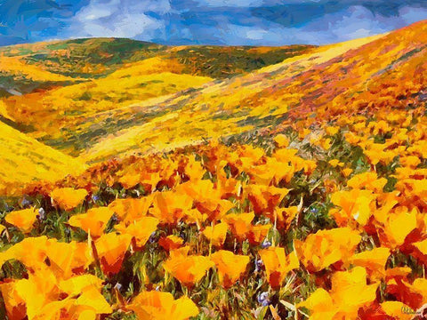 Yellow Meadow V Black Ornate Wood Framed Art Print with Double Matting by Medeiros, Celito