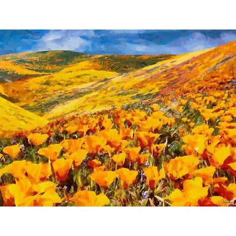 Yellow Meadow V White Modern Wood Framed Art Print by Medeiros, Celito