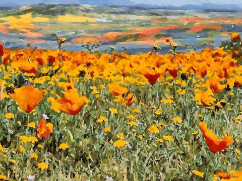 Yellow Meadow VI Black Ornate Wood Framed Art Print with Double Matting by Medeiros, Celito