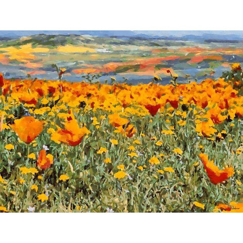 Yellow Meadow VI White Modern Wood Framed Art Print by Medeiros, Celito