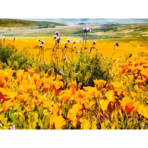 Yellow Meadow IX White Modern Wood Framed Art Print by Medeiros, Celito