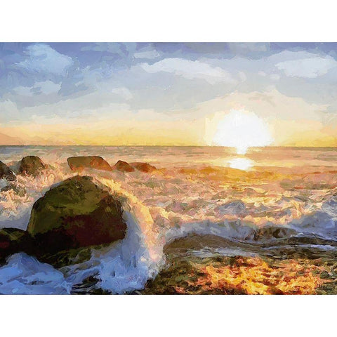 White Waves at Down Black Modern Wood Framed Art Print with Double Matting by Medeiros, Celito