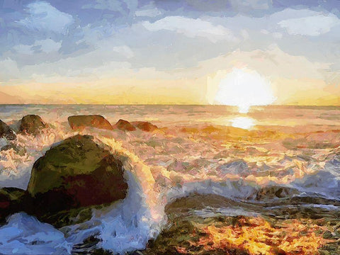 White Waves at Down White Modern Wood Framed Art Print with Double Matting by Medeiros, Celito