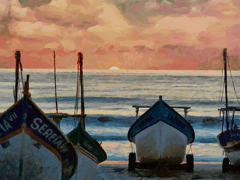 Boats by Sunset Black Ornate Wood Framed Art Print with Double Matting by Medeiros, Celito