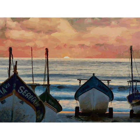 Boats by Sunset Black Modern Wood Framed Art Print by Medeiros, Celito