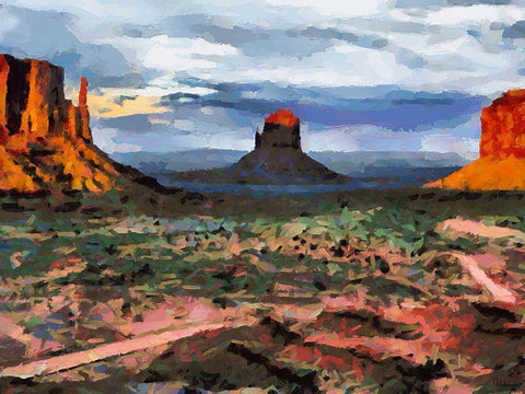 Monument Valley NP 3 White Modern Wood Framed Art Print with Double Matting by Medeiros, Celito