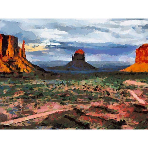 Monument Valley NP 3 Black Modern Wood Framed Art Print with Double Matting by Medeiros, Celito