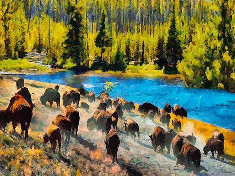 Great Yellowstone NP 16 White Modern Wood Framed Art Print with Double Matting by Medeiros, Celito