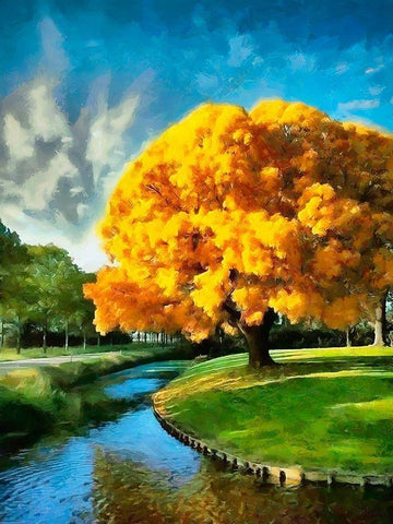 A Big Yellow Tree White Modern Wood Framed Art Print with Double Matting by Medeiros, Celito