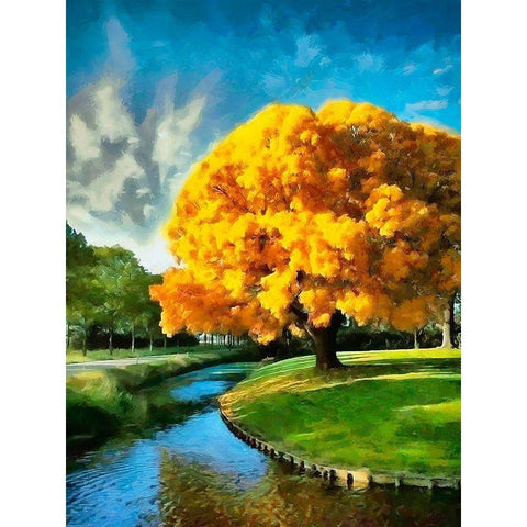 A Big Yellow Tree Black Modern Wood Framed Art Print with Double Matting by Medeiros, Celito