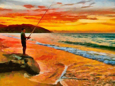 Fisherman by Sunset Black Ornate Wood Framed Art Print with Double Matting by Medeiros, Celito