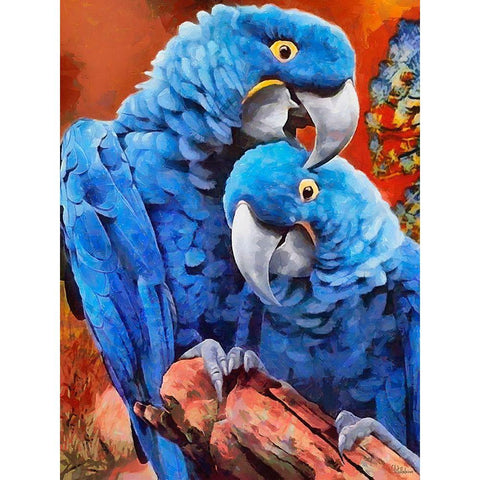 Two Blue Parrots Gold Ornate Wood Framed Art Print with Double Matting by Medeiros, Celito