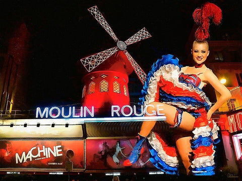Moulin Rouge White Modern Wood Framed Art Print with Double Matting by Medeiros, Celito