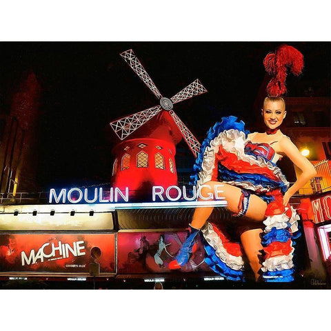 Moulin Rouge Black Modern Wood Framed Art Print by Medeiros, Celito