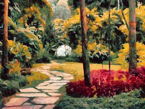 Stone Path in Tropical Garden Black Ornate Wood Framed Art Print with Double Matting by Medeiros, Celito