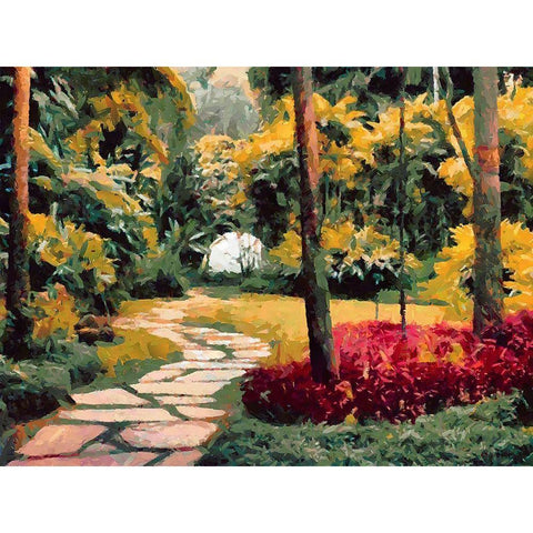 Stone Path in Tropical Garden White Modern Wood Framed Art Print by Medeiros, Celito