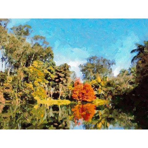 Lake in Tropical Garden X Gold Ornate Wood Framed Art Print with Double Matting by Medeiros, Celito