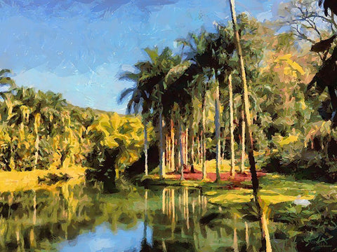 Lake in Tropical Garden XI White Modern Wood Framed Art Print with Double Matting by Medeiros, Celito