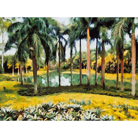 Lake in Tropical Garden XVI Black Modern Wood Framed Art Print with Double Matting by Medeiros, Celito