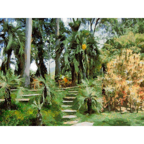 Palm Trees in Tropical Garden I Black Modern Wood Framed Art Print with Double Matting by Medeiros, Celito