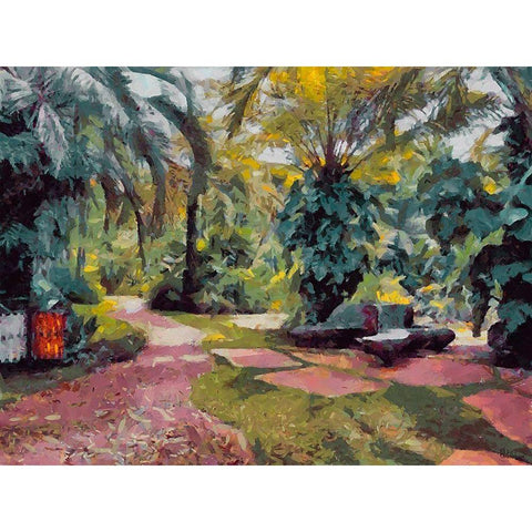 Palm Trees in Tropical Garden II Black Modern Wood Framed Art Print with Double Matting by Medeiros, Celito