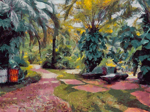 Palm Trees in Tropical Garden II Black Ornate Wood Framed Art Print with Double Matting by Medeiros, Celito