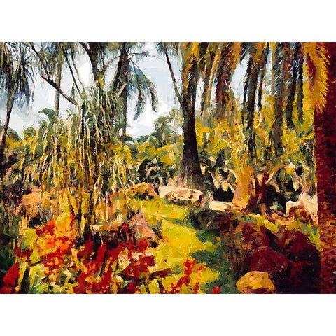 Palm Trees in Tropical Garden III Gold Ornate Wood Framed Art Print with Double Matting by Medeiros, Celito