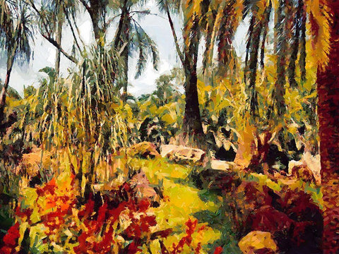 Palm Trees in Tropical Garden III White Modern Wood Framed Art Print with Double Matting by Medeiros, Celito