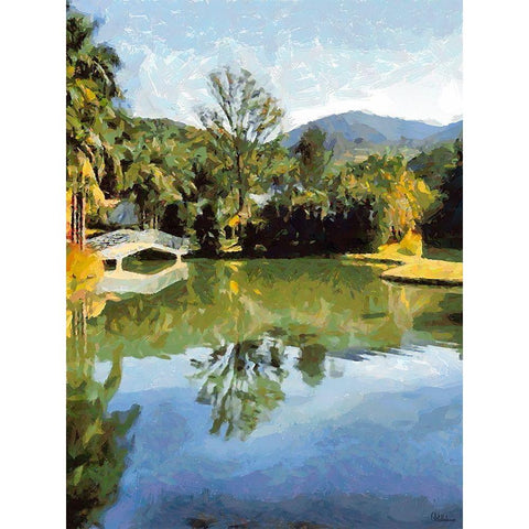 White Bridge above the Lake Black Modern Wood Framed Art Print with Double Matting by Medeiros, Celito