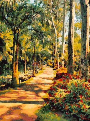 Road lined with Palm Trees White Modern Wood Framed Art Print with Double Matting by Medeiros, Celito