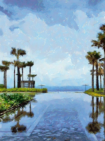 Swimming Pool View Black Ornate Wood Framed Art Print with Double Matting by Medeiros, Celito