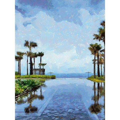 Swimming Pool View Black Modern Wood Framed Art Print with Double Matting by Medeiros, Celito