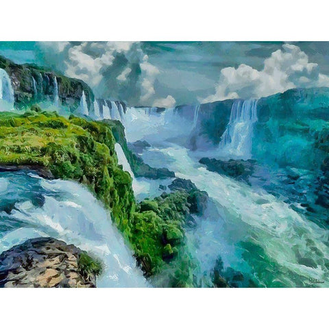 Iguazu Watterfalls White Modern Wood Framed Art Print by Medeiros, Celito