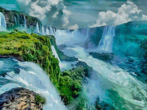 Iguazu Watterfalls Black Ornate Wood Framed Art Print with Double Matting by Medeiros, Celito
