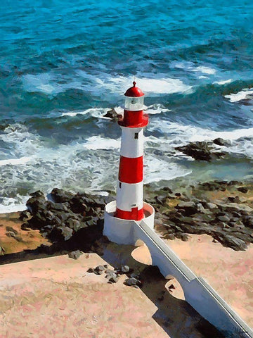 Nice Lighthouse Black Ornate Wood Framed Art Print with Double Matting by Medeiros, Celito