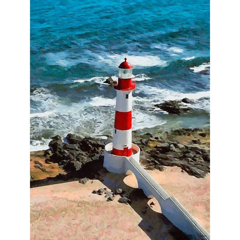 Nice Lighthouse Gold Ornate Wood Framed Art Print with Double Matting by Medeiros, Celito