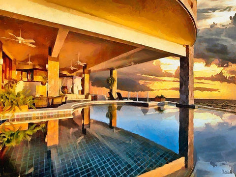 Dream House with Swimmingpool White Modern Wood Framed Art Print with Double Matting by Medeiros, Celito