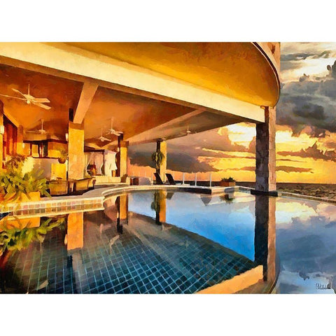 Dream House with Swimmingpool Black Modern Wood Framed Art Print by Medeiros, Celito