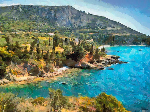 Blue Sea I White Modern Wood Framed Art Print with Double Matting by Medeiros, Celito