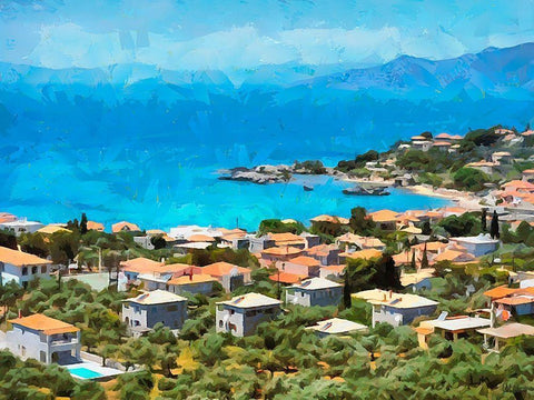 Blue Sea III Black Ornate Wood Framed Art Print with Double Matting by Medeiros, Celito