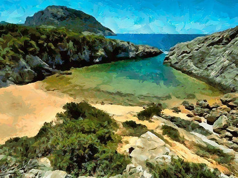 Blue Sea IV White Modern Wood Framed Art Print with Double Matting by Medeiros, Celito