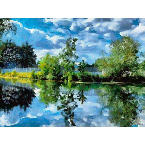 Mirrored Trees in Lake Black Modern Wood Framed Art Print with Double Matting by Medeiros, Celito