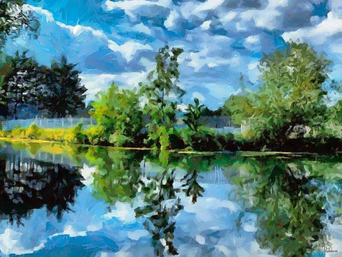 Mirrored Trees in Lake White Modern Wood Framed Art Print with Double Matting by Medeiros, Celito
