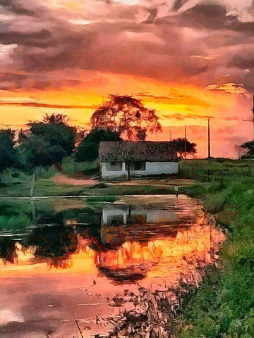 Pink Sunset Black Ornate Wood Framed Art Print with Double Matting by Medeiros, Celito