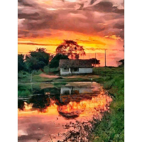 Pink Sunset Gold Ornate Wood Framed Art Print with Double Matting by Medeiros, Celito