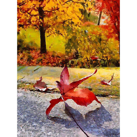 Red Leaf on the Street Gold Ornate Wood Framed Art Print with Double Matting by Medeiros, Celito
