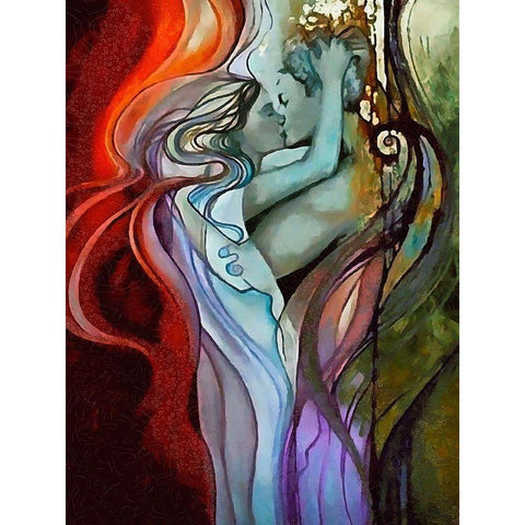 Kissing Coupple White Modern Wood Framed Art Print by Medeiros, Celito