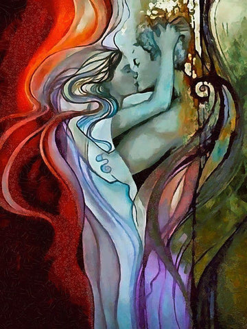 Kissing Coupple Black Ornate Wood Framed Art Print with Double Matting by Medeiros, Celito