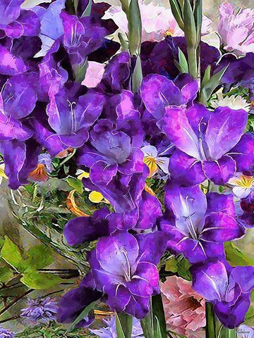 Purple Flowers Black Ornate Wood Framed Art Print with Double Matting by Medeiros, Celito