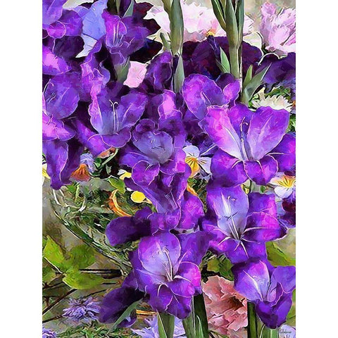 Purple Flowers Black Modern Wood Framed Art Print by Medeiros, Celito